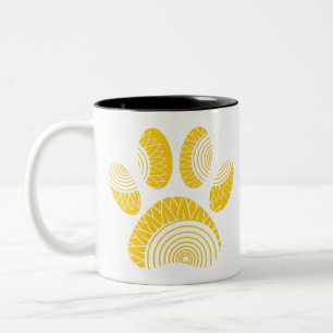 Yellow Sunflower Dog Paw Print Two-Tone Coffee Mug