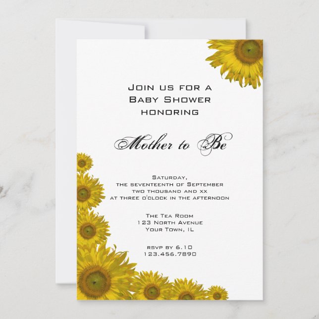 Yellow Sunflower Edge Baby Shower Invitation (Front)
