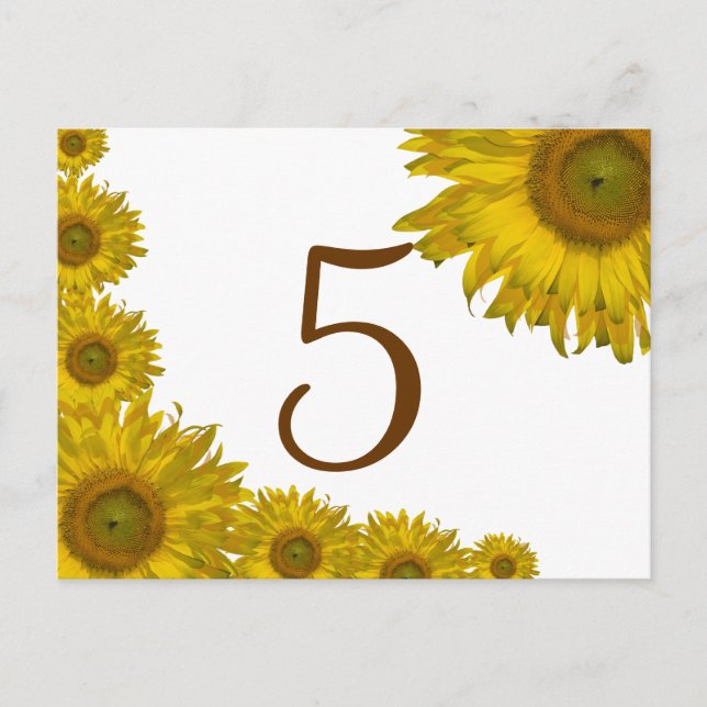 Yellow Sunflower Edge Table Number Postcard (Front)