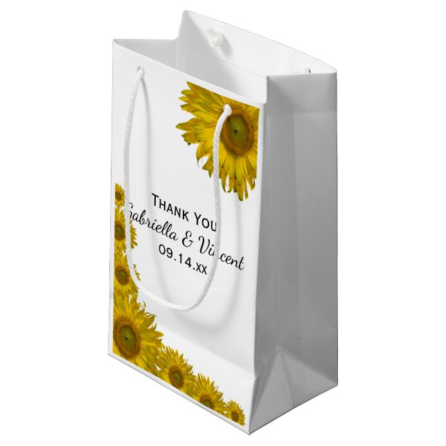 Yellow Sunflower Edge Thank You Wedding Small Gift Bag (Front Angled)