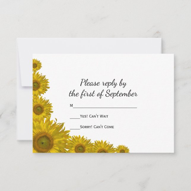 Yellow Sunflower Edge Wedding RSVP Response Card (Front)