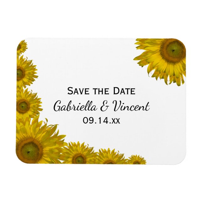 Yellow Sunflower Edge Wedding Save the Date Magnet (Horizontal)