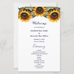 Yellow sunflower elegant wedding program