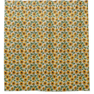 Yellow Sunflower Embroidery Floral Pattern Shower Curtain