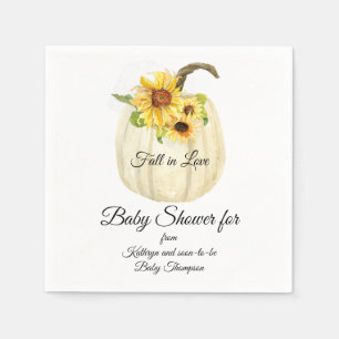 Yellow Sunflower Fall White Pumpkin Baby Shower Napkin