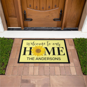 Yellow Sunflower Family Name Welcome Doormat