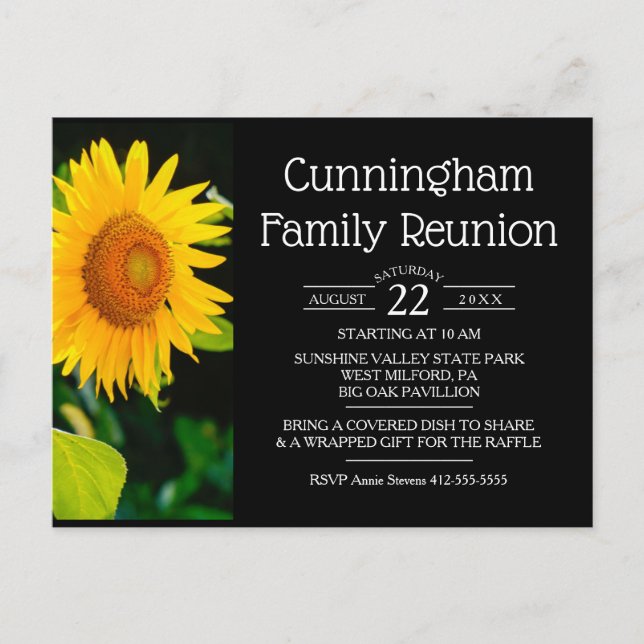 Yellow Sunflower Family Reunion Invitation Postcard (Front)