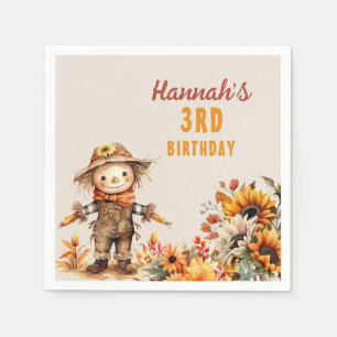 Yellow Sunflower Farm Scarecrow Birthday Napkin