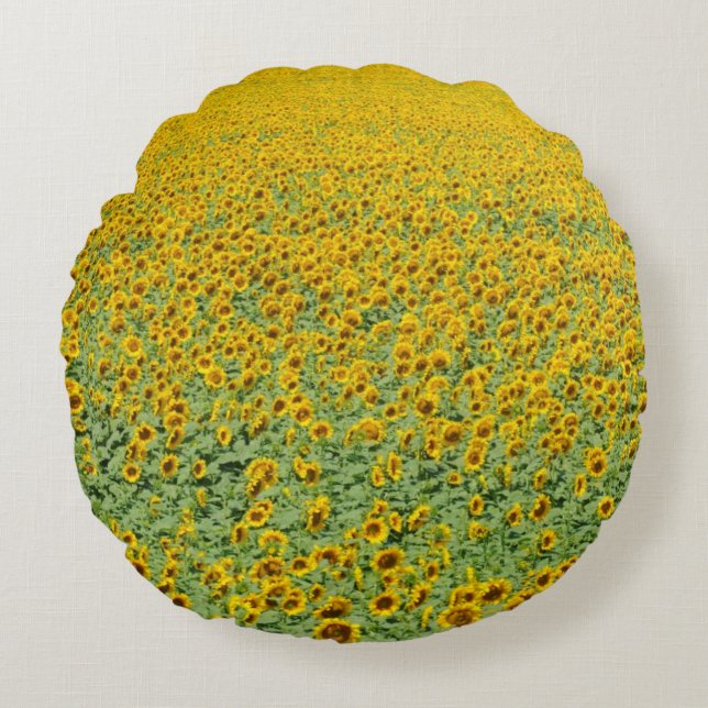 Yellow Sunflower Field Round Cushion (Front)
