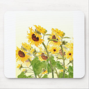 yellow sunflower fields watercolor mouse mat