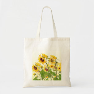 yellow sunflower fields watercolor tote bag