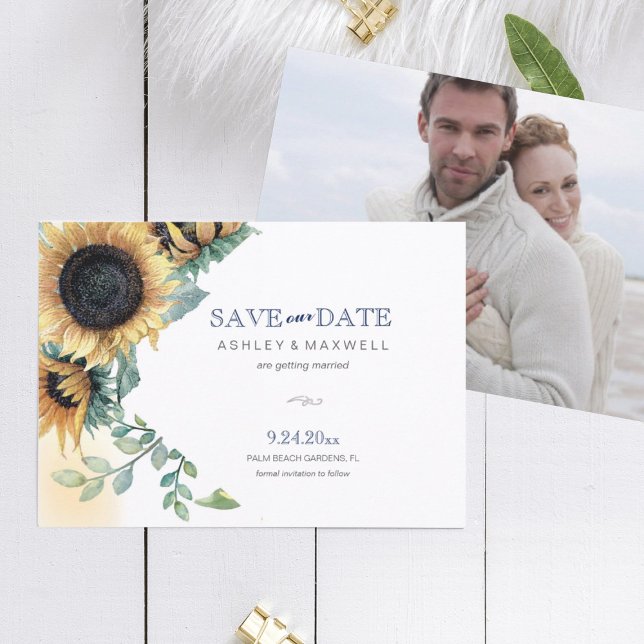 Yellow Sunflower Flat Save The Date Card (Creator Uploaded)
