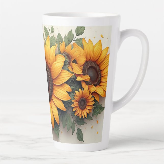 Yellow Sunflower Floral Art Latte Mug (Right)