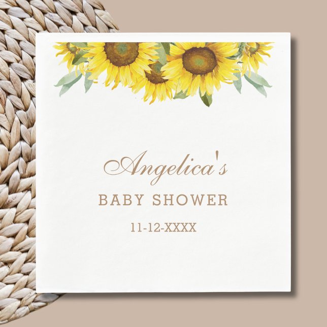 Yellow Sunflower Floral Baby Shower Napkin (Creator Uploaded)
