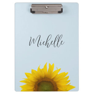 Yellow Sunflower Floral Blue Clipboard