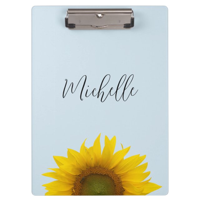 Yellow Sunflower Floral Blue  Clipboard (Front)