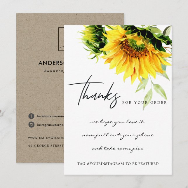 YELLOW SUNFLOWER FLORAL CORPORATE BUSINESS LOGO THANK YOU CARD (Front/Back)