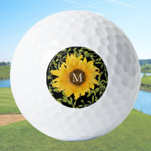 Yellow Sunflower Floral custom monogram ladies  Golf Balls