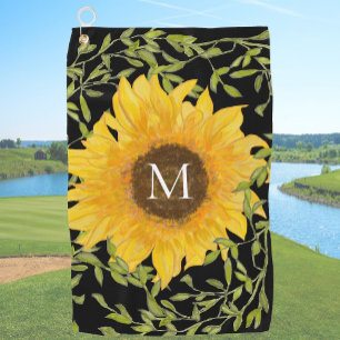 Yellow Sunflower Floral custom monogram ladies Golf Towel