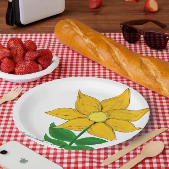 Yellow Sunflower Floral Paper Plate (Picnic)