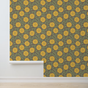 Yellow Sunflower Floral Pattern Wallpaper