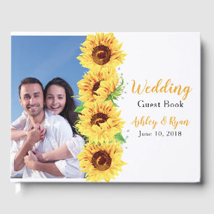 Yellow Sunflower Floral Photo Wedding Guest Book