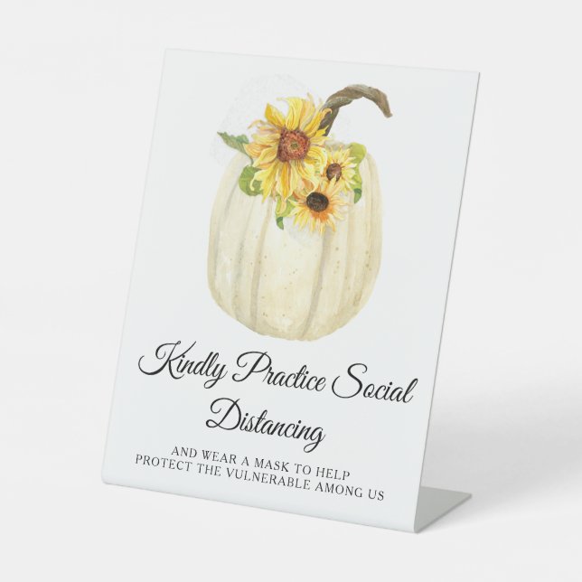 Yellow Sunflower Floral Pumpkin Social Distancing Pedestal Sign (Front)