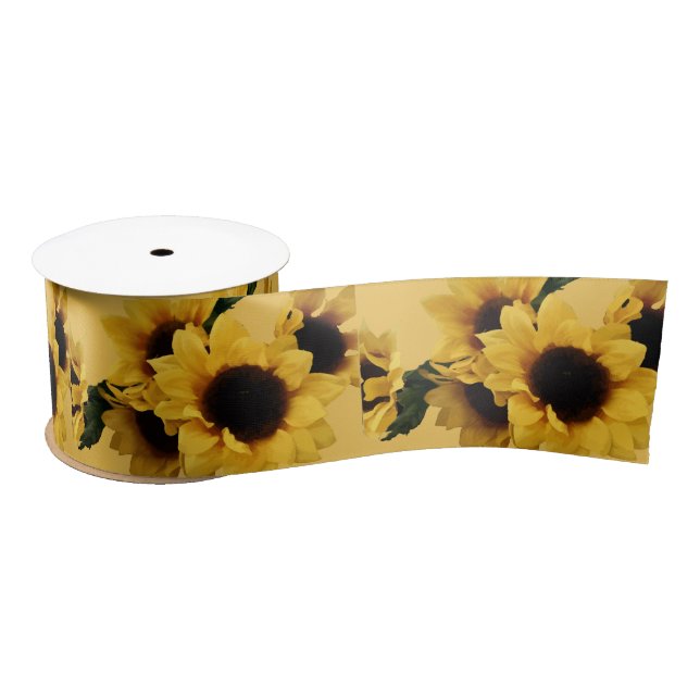 Yellow Sunflower Floral Ribbon Satin Ribbon (Spool)
