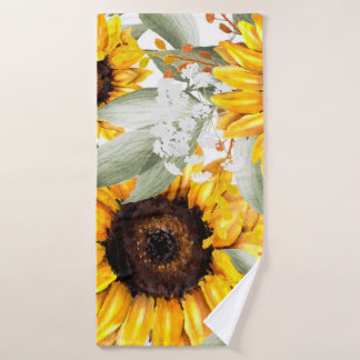 Yellow Sunflower Floral Rustic Fall Flower Bath Towel