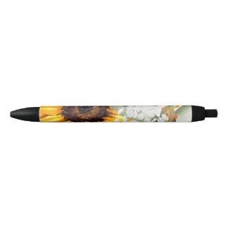 Yellow Sunflower Floral Rustic Fall Flower Black Ink Pen