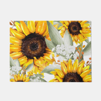 Yellow Sunflower Floral Rustic Fall Flower Doormat