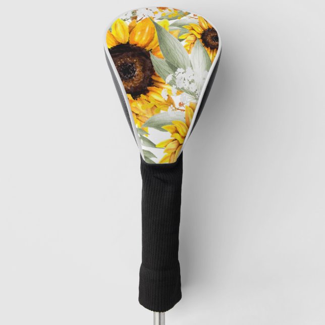 Yellow Sunflower Floral Rustic Fall Flower Golf Head Cover (Front)