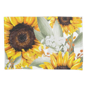 Yellow Sunflower Floral Rustic Fall Flower Pillowcase
