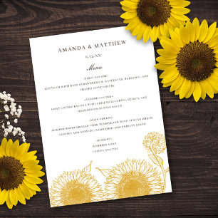 Yellow Sunflower Floral Summer Autumn Fall Wedding Menu