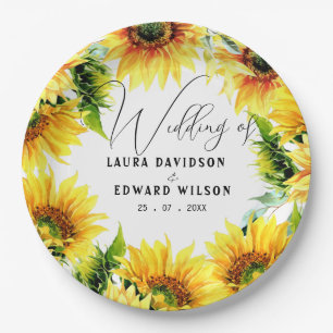 Yellow sunflower floral vibrant spring bouquet paper plate