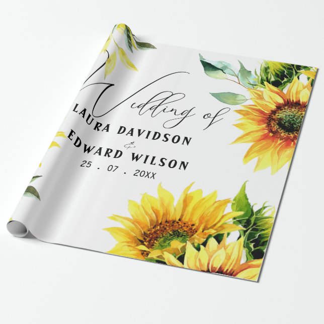 Yellow sunflower floral vibrant spring bouquet wrapping paper (Unrolled)