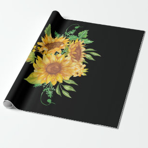 Yellow Sunflower Floral Watercolor Positivity Wrapping Paper