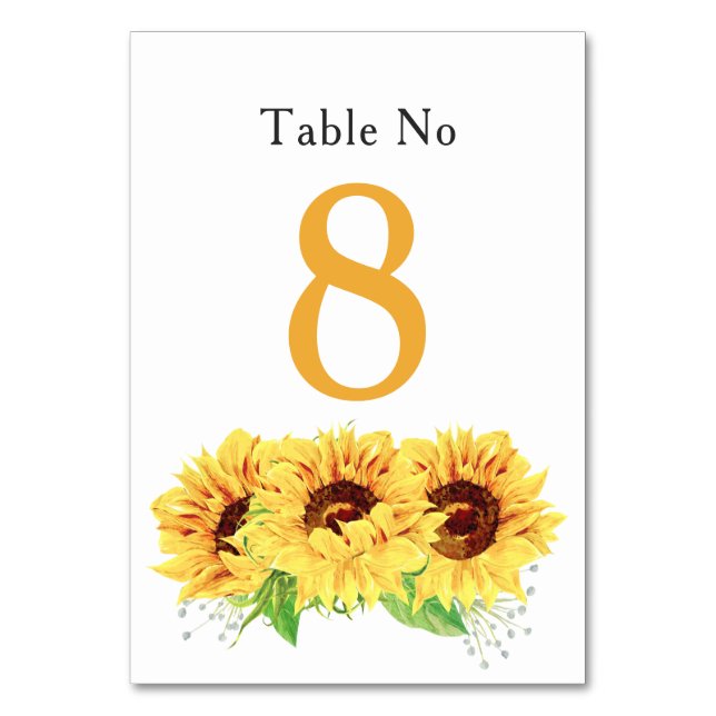 Yellow Sunflower Floral Wedding Table Card (Front)