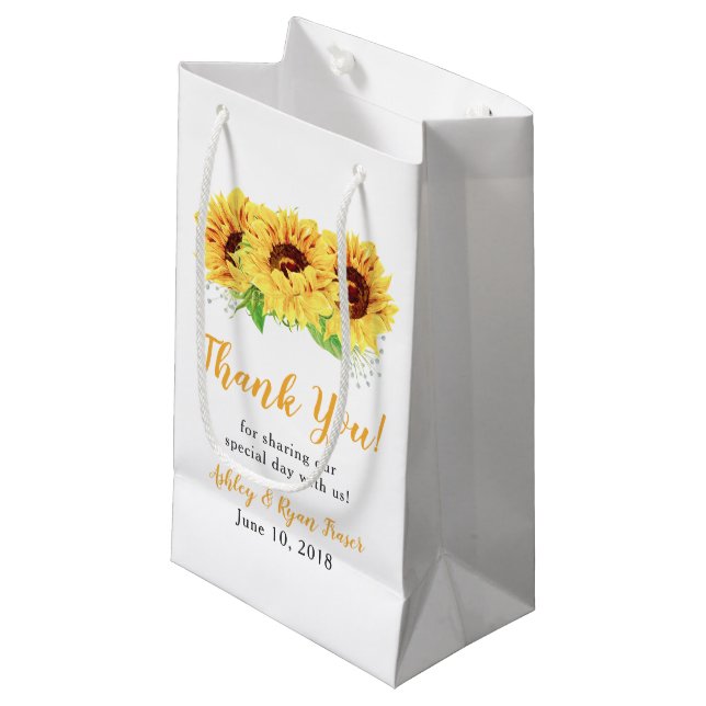 Yellow Sunflower Floral Wedding Welcome Small Gift Bag (Front Angled)