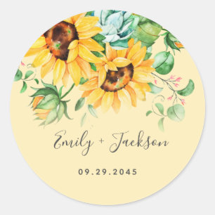 Yellow Sunflower Florals Classic Round Sticker