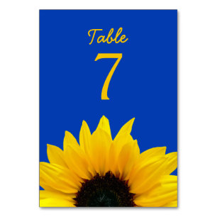 Yellow Sunflower Flower Cobalt Blue Wedding Table Number
