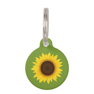 Yellow Sunflower Flower Illustration On Green Pet Tag