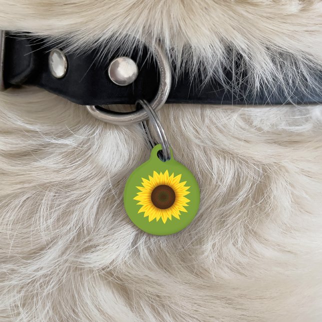 Yellow Sunflower Flower Illustration On Green Pet Tag (Creator Uploaded)