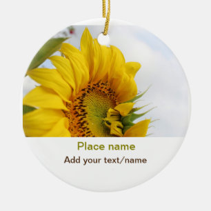Yellow sunflower garden add photo text name travel ceramic tree decoration
