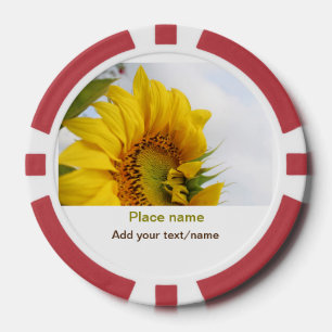 Yellow sunflower garden add photo text name travel poker chips