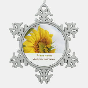 Yellow sunflower garden add photo text name travel snowflake pewter christmas ornament