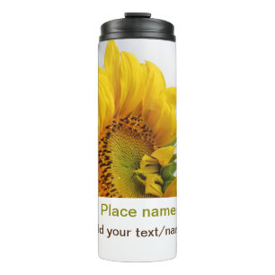 Yellow sunflower garden add photo text name travel thermal tumbler