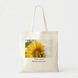 Yellow sunflower garden add photo text name travel tote bag