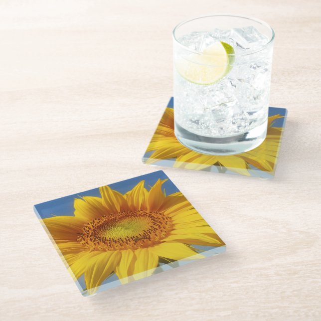Yellow Sunflower Glass Coaster (Angled)