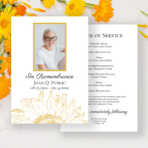 Yellow Sunflower Graphic Funeral Memorial Service Programme